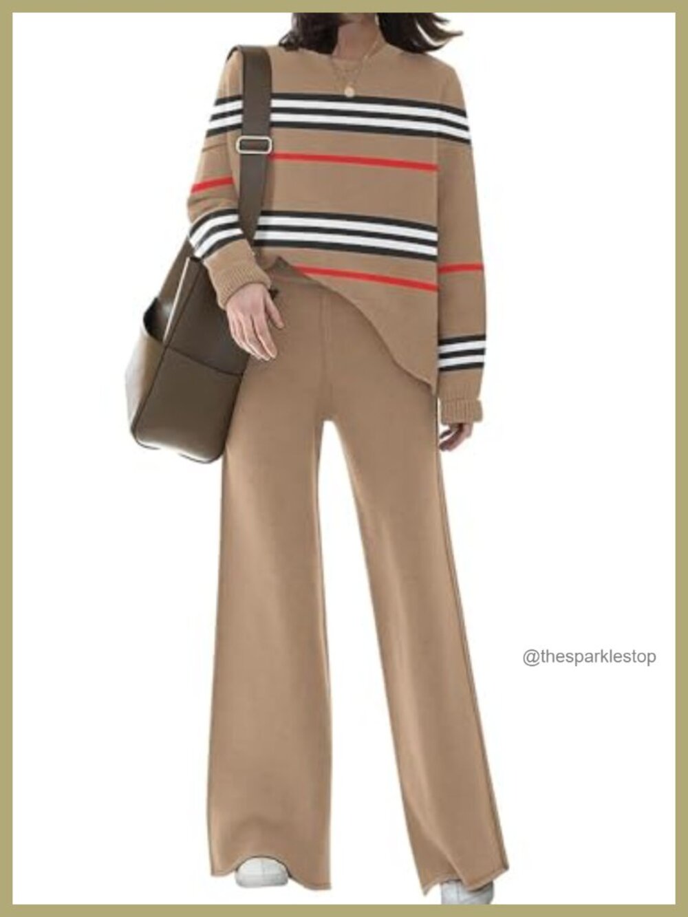 2 Piece Knit Sweater Lounge Set Crop Top Wide Leg Pants Sweatsuit